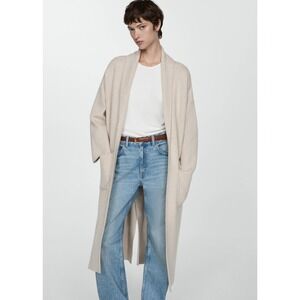 Mango Oversized Knitted Coat with Pockets | Light Pastel Grey | Medium | EUC